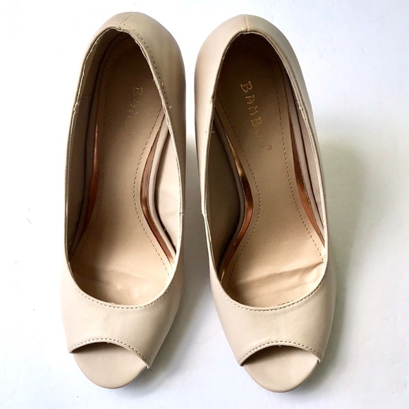 Vintage Bamboo Nude Rose Gold Peep Toe Wedge Heel - Picture 7 of 8